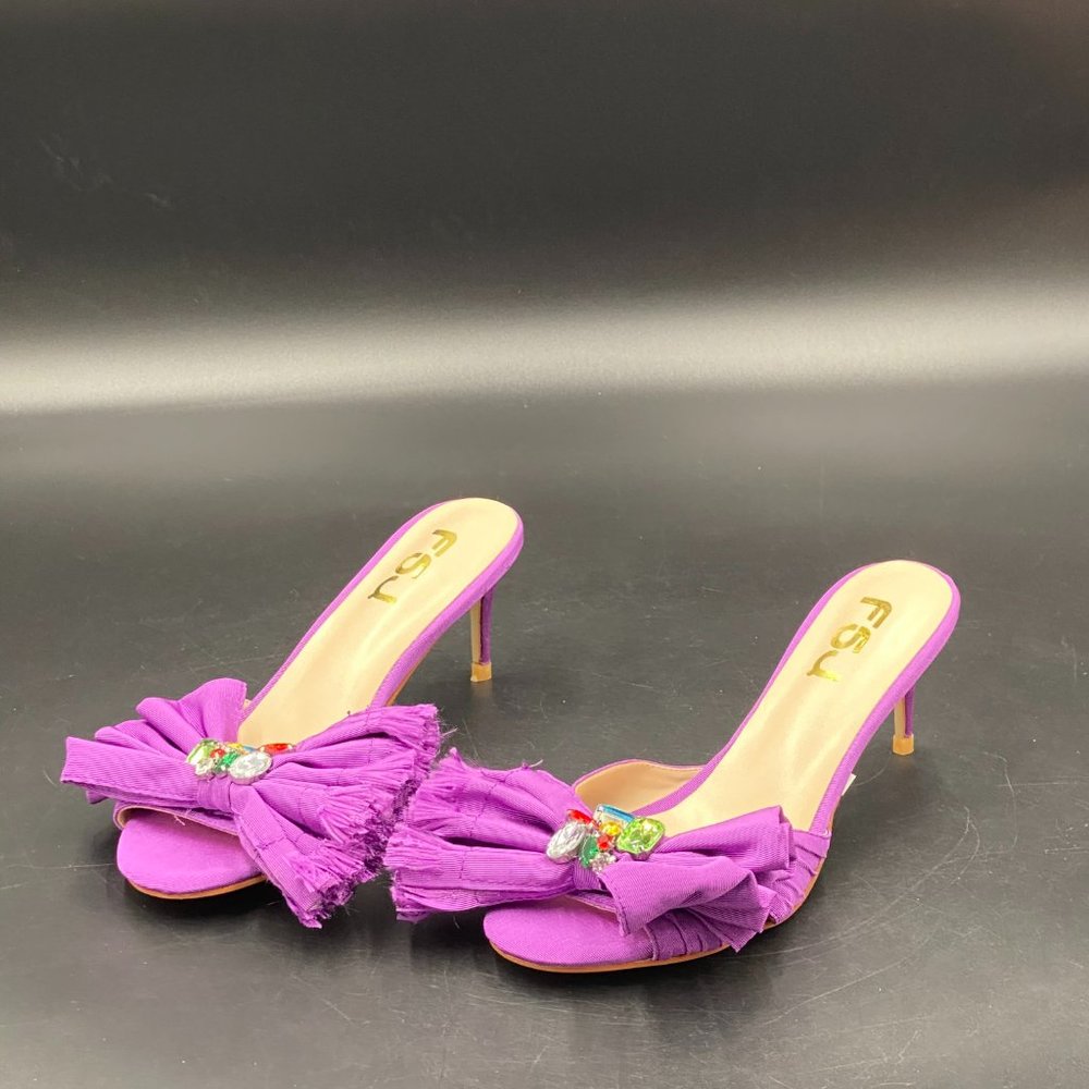 FSJ purple peep toe kitten low heels slip on mules sandals pumps shoes - Picture 3 of 8
